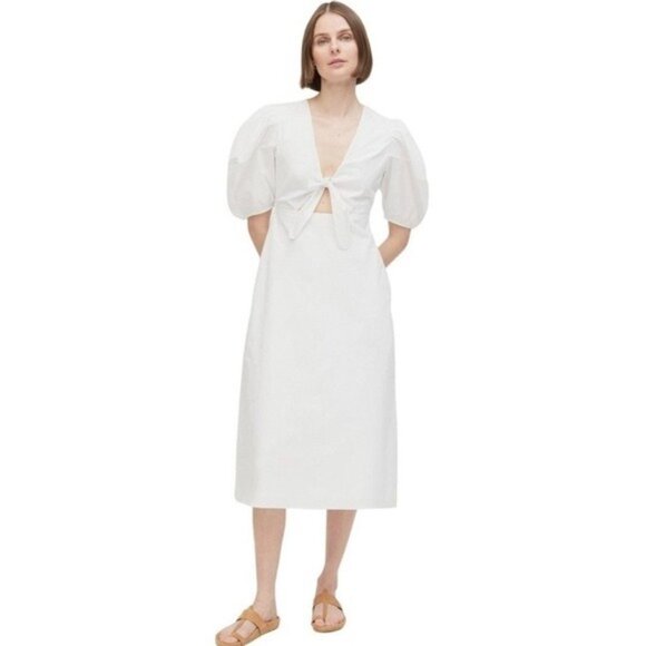 RHODE Dresses & Skirts - Rhode Greer Cutout Midi Dress in White 2 Womens Tie Cotton Cocktail Puff Sleeve